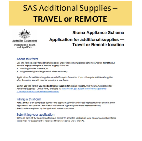 SAS Application for Additional Supplies – Travel Remote Location