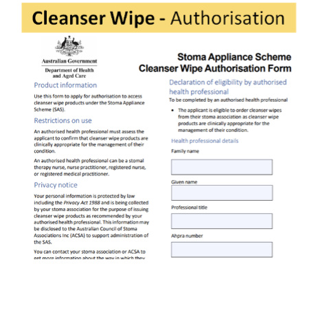 Stoma Appliance Scheme Cleanser Wipe authorisation form